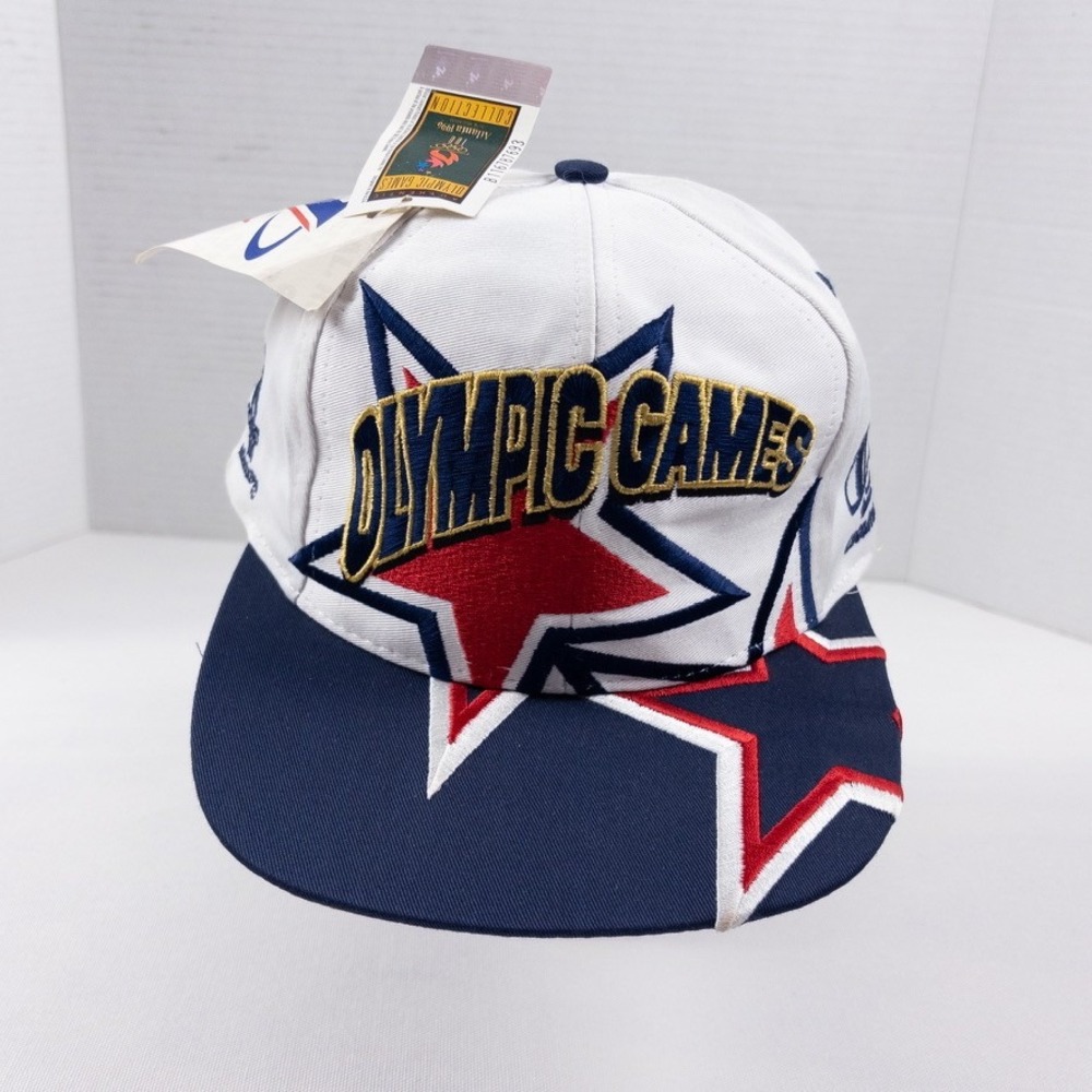 Vintage 90s Logo Athletic Sharktooth Snapback Hat White 1996 Atlanta Olympic